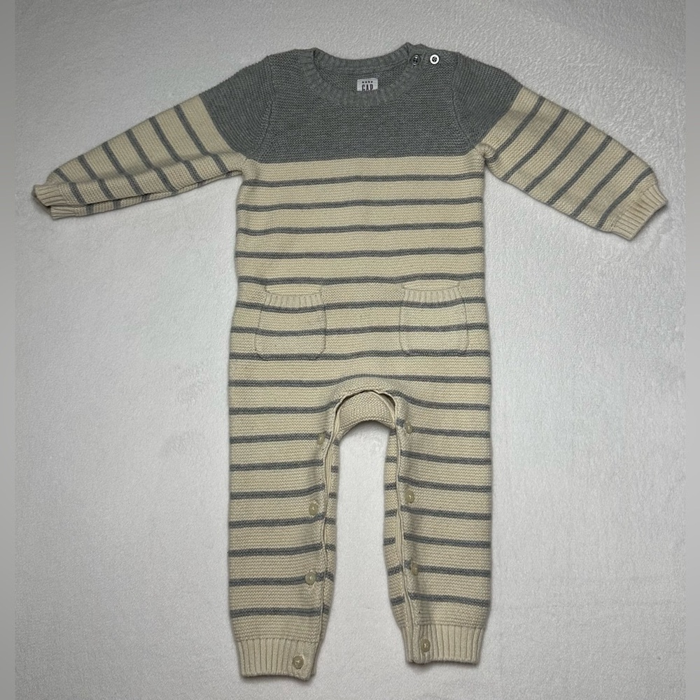 GAP Gray and Cream Striped One Piece